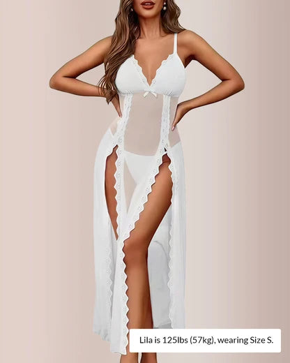 Curvvvy™ BlossomLace – Romantic Mesh Side-Split Nightdress