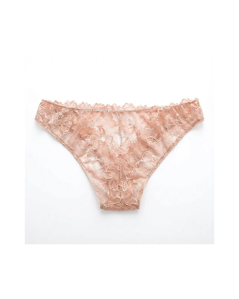 Low-Rise Rhinestone Chain Sheer Floral Lace Panties