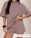 Curvvvy™ Oversized Tee & Drawstring Shorts Striped Lounge Set
