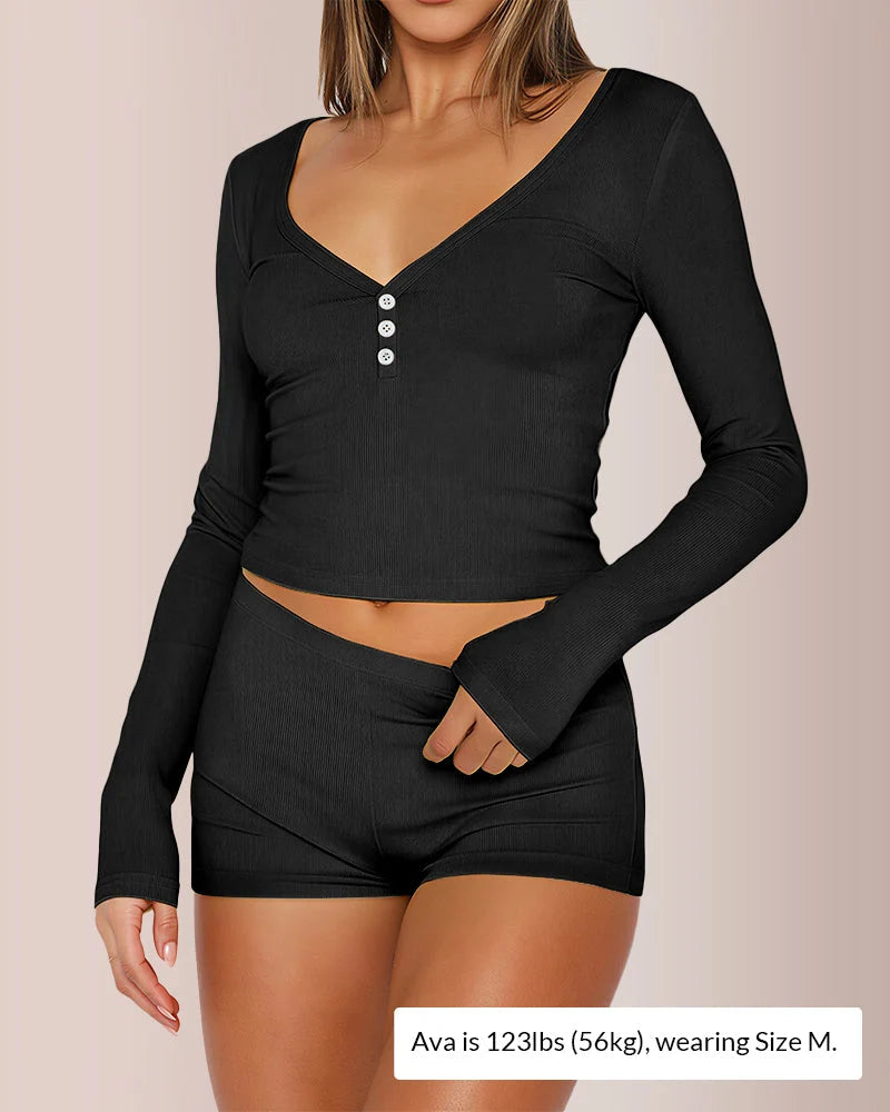Button Front Crop Top & Shorts Set