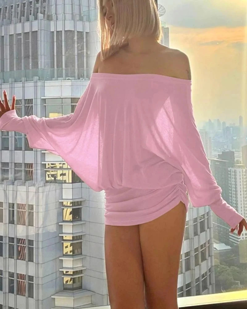 Off-Shoulder Dolman Sleeve Mini Dress