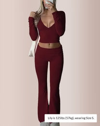 Curvvvy™ Slim-Fit V-Neck Crop Top & Pants Set