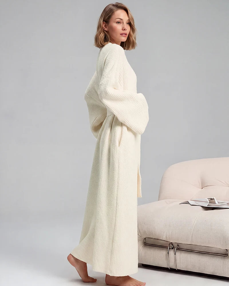 Long Plush Fleece Robe with Pockets