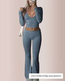 Curvvvy™ Slim-Fit V-Neck Crop Top & Pants Set