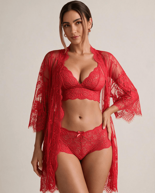 3-Piece Sheer Lace Sleepwear Set